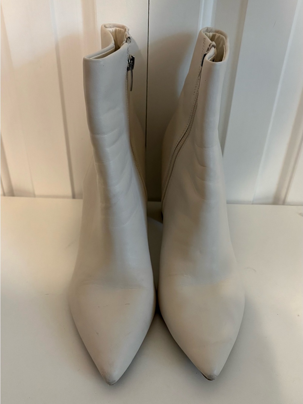 MARC FISHER Cream, Block Heel, Pointed Toe Ankle Boots